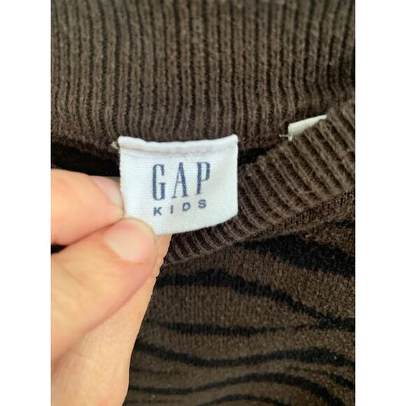 Gap-Kids-Soft Knit-Puff Sleeve-Sweater-100% Cotton-Brown-Zebra Print-Girls-L - Picture 3 of 4
